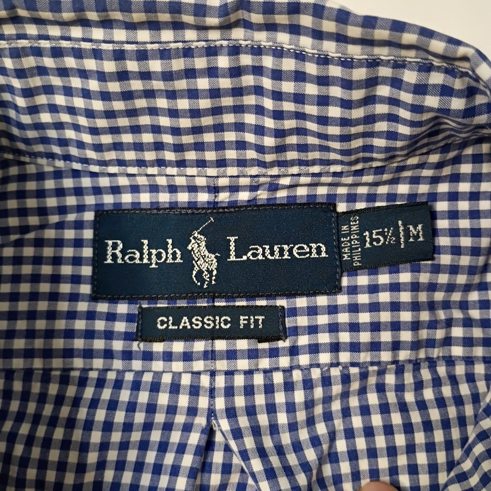 Ralph Lauren Shirt‎ Mens Medium Blue White Gingham Check Classic Fit LS Pony - Picture 2 of 9